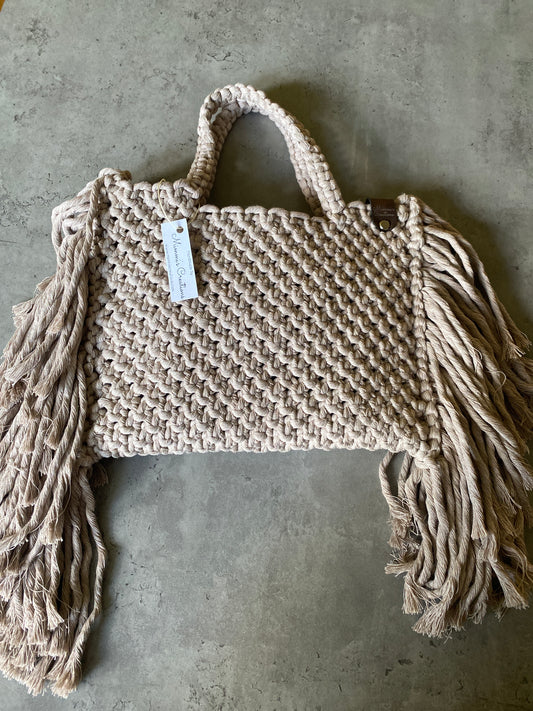 Gray macramé handbag